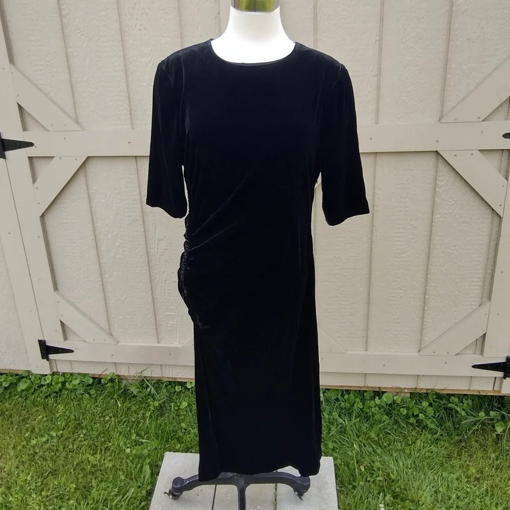 Lk Bennett KARA Black Velvet Evening Dress Ruched Side Size 16 US 12